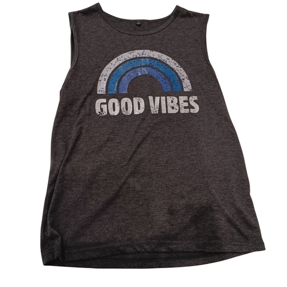 Womens Good Vibes Tank Tops Round Neck Sleeveless Camis Tee Shirt Tank Top - Picture 2 of 6